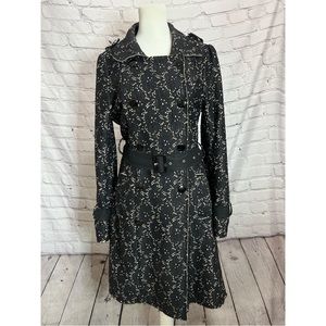 Hazel black floral lace textured belted over coat size small